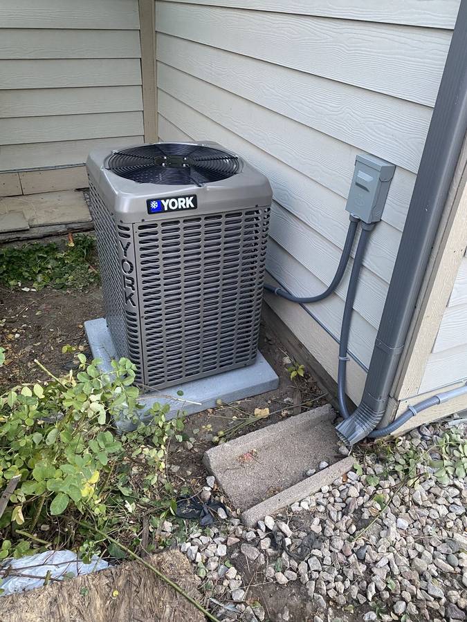York AC condenser installation, side view